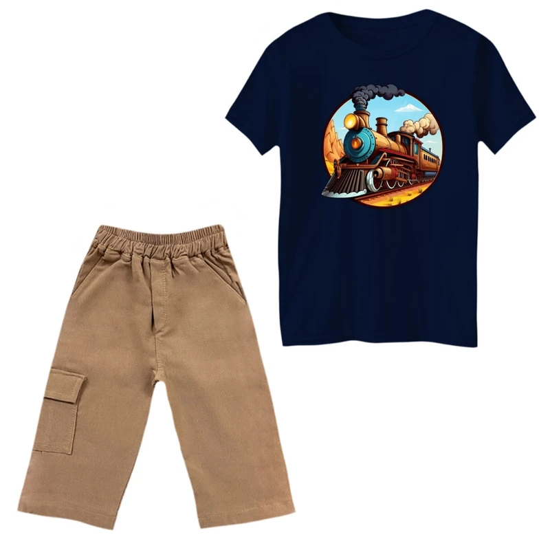 ست تی‌شرت و شلوارک پسرانه مدل قطار