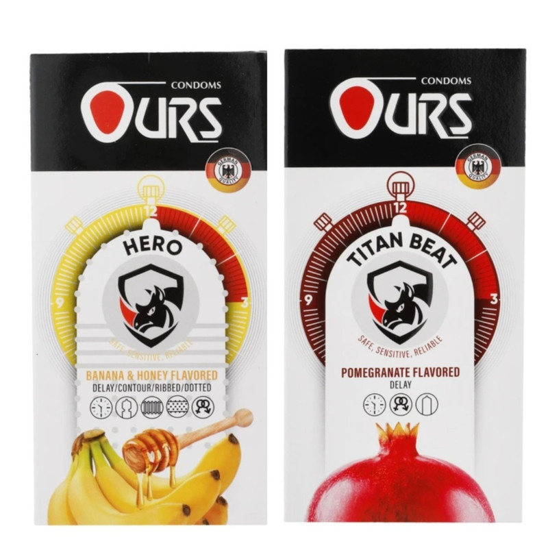 کاندوم تاخیری اورز مدل HERO بسته 12 عددی به همراه کاندوم خاردار اورز مدل TITAN BEAT بسته 12 عددی