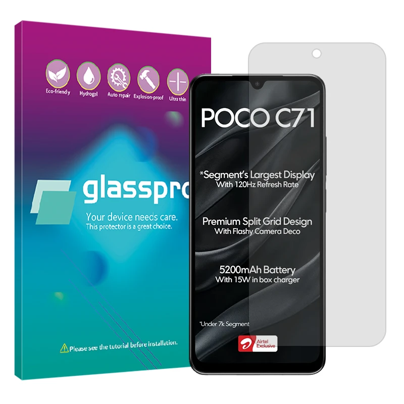 محافظ صفحه نمایش شفاف گلس پرو مدل Resistant مناسب برای گوشی موبایل شیائومی Poco C71