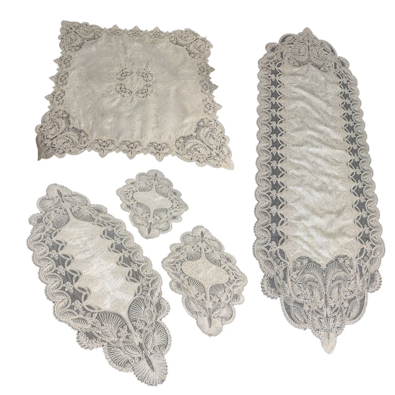 ست رومیزی 5 تکه مدل قیطان دوزی طرح اسلیمی