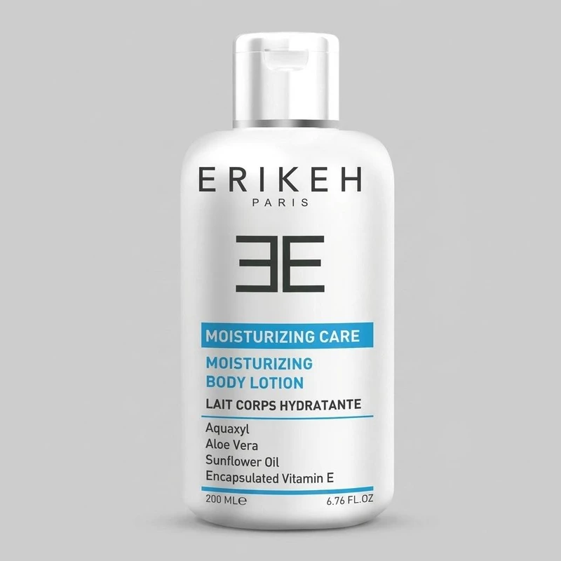 لوسیون مرطوب کننده بدن اریکه مدل Moisturizing Care حجم 200 میلی‌لیتر، حاوی عصاره آلوئه‌ورا و ویتامین E، جذب سریع، آبرسانی قوی، مناسب انواع پوست