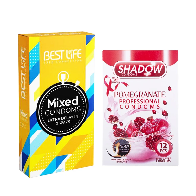 کاندوم بست لایف مدل Mixed بسته 12 عددی به همراه کاندوم شادو مدل Pomegranate بسته 12 عددی