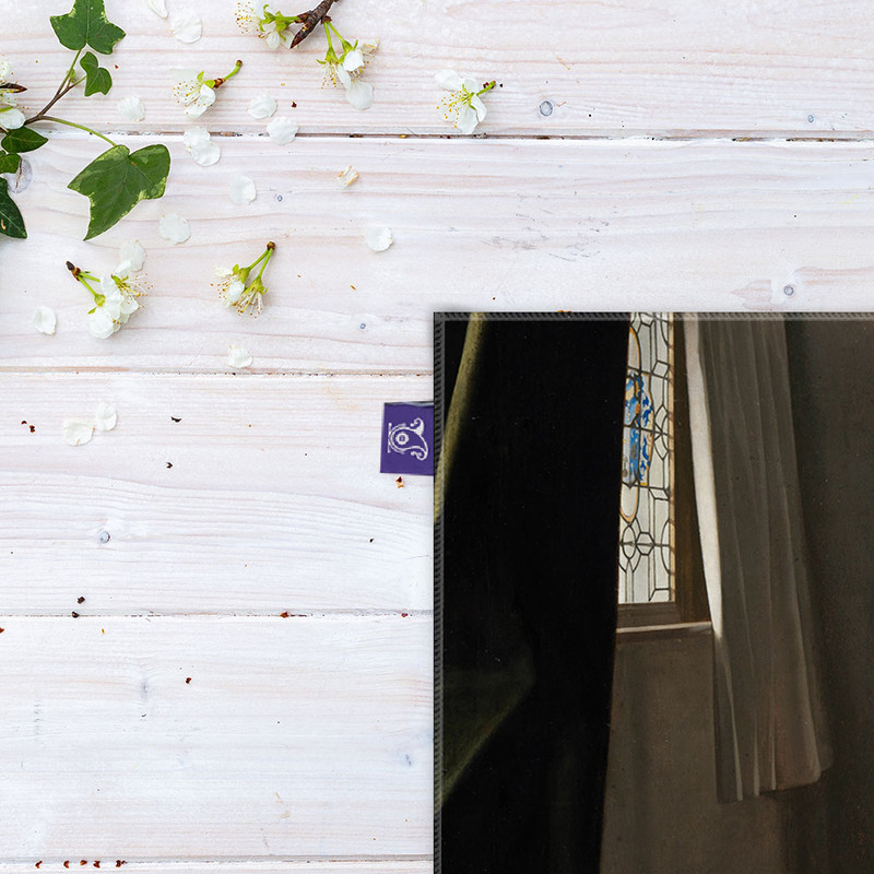 کاغذ کادو ترمه طراحان ایده مدل زنی در حال خواندن نامه با خدمتکارش از ورمر کد art0592 سایز 57x37 سانتی متر