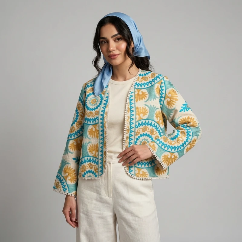 کت تک زنانه مدل لینن سوزندوزی هندی کد OM1640