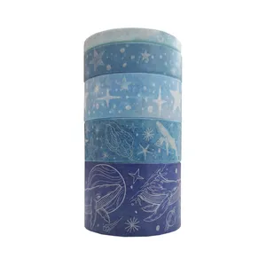 نوار چسب واشی مدل فانتزی آبی  بسته 5 عددی