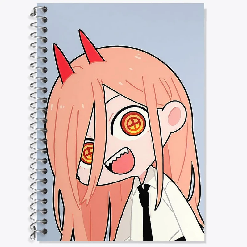 دفتر زبان 50 برگ خندالو مدل دو خط طرح پاور انیمه مرد اره ای Chainsaw Man کد 18016