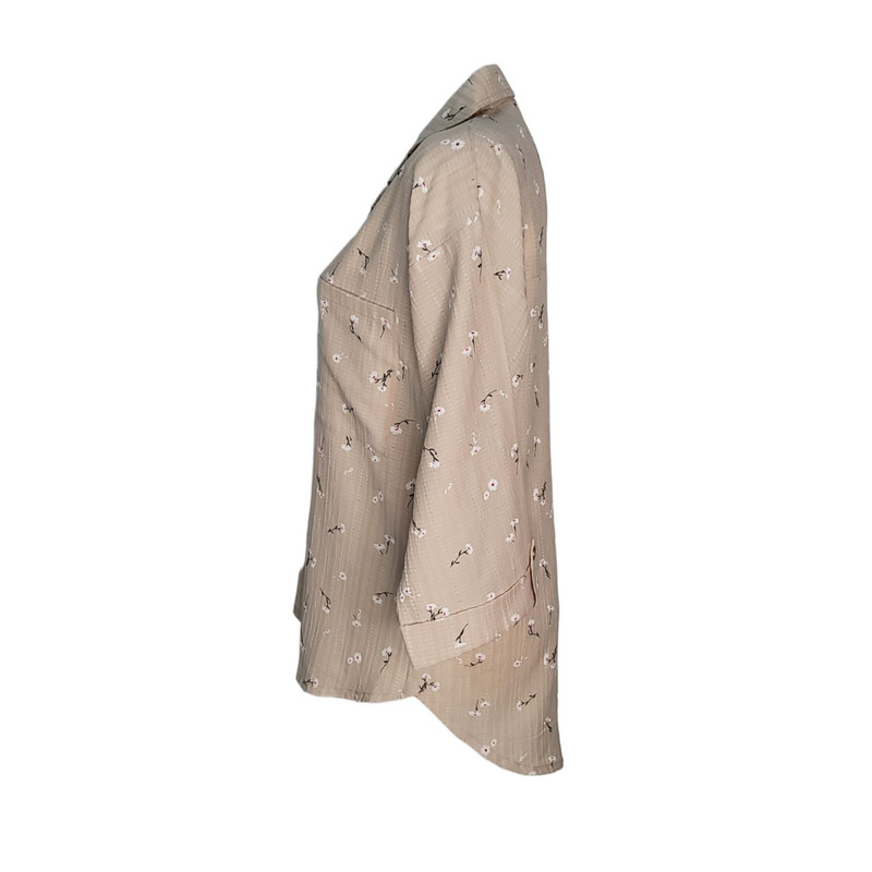 شومیز آستین بلند زنانه مدل گلدار رنگ کرم