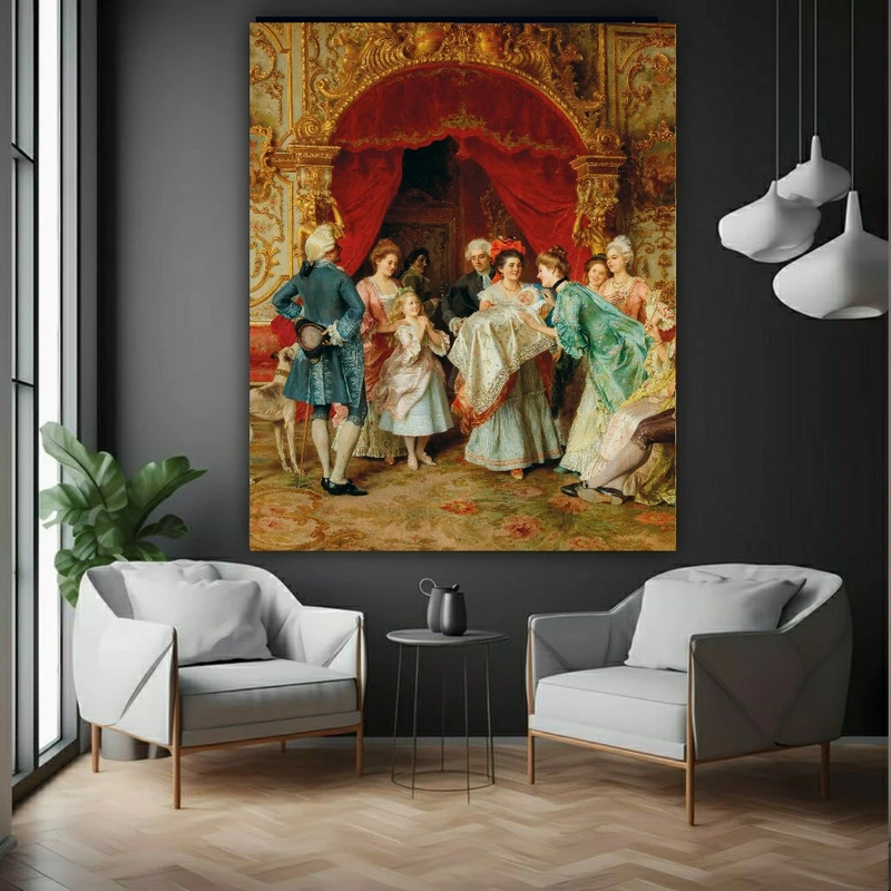 تابلو بوم طرح نقاشی قدیمی مدل تولد اشرافی کد BK24233