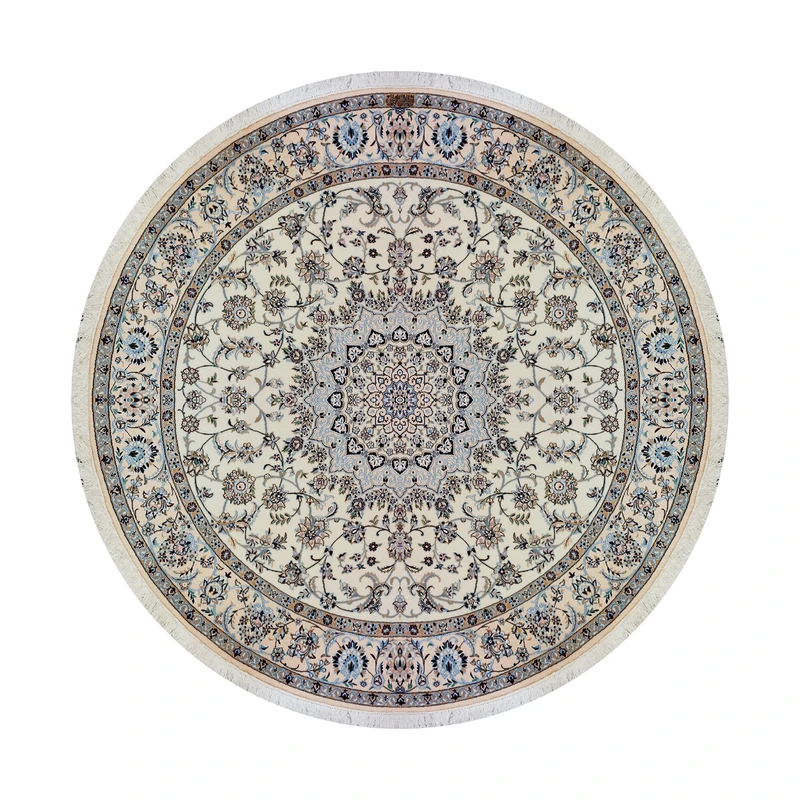 فرش دستبافت ۳.۵ متری مدل گرد ترنجی نایین ۶لا کد 1106 زمینه کرم