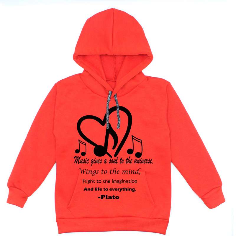 هودی دخترانه مدل قلب موزیک A97 رنگ قرمز