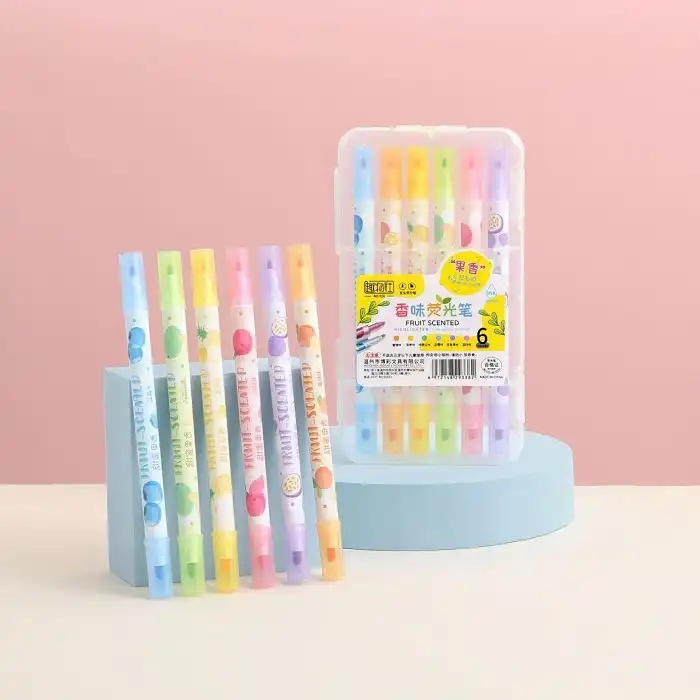 ماژیک علامت گذار مدل میوه ای دوسر بسته  6 عددی