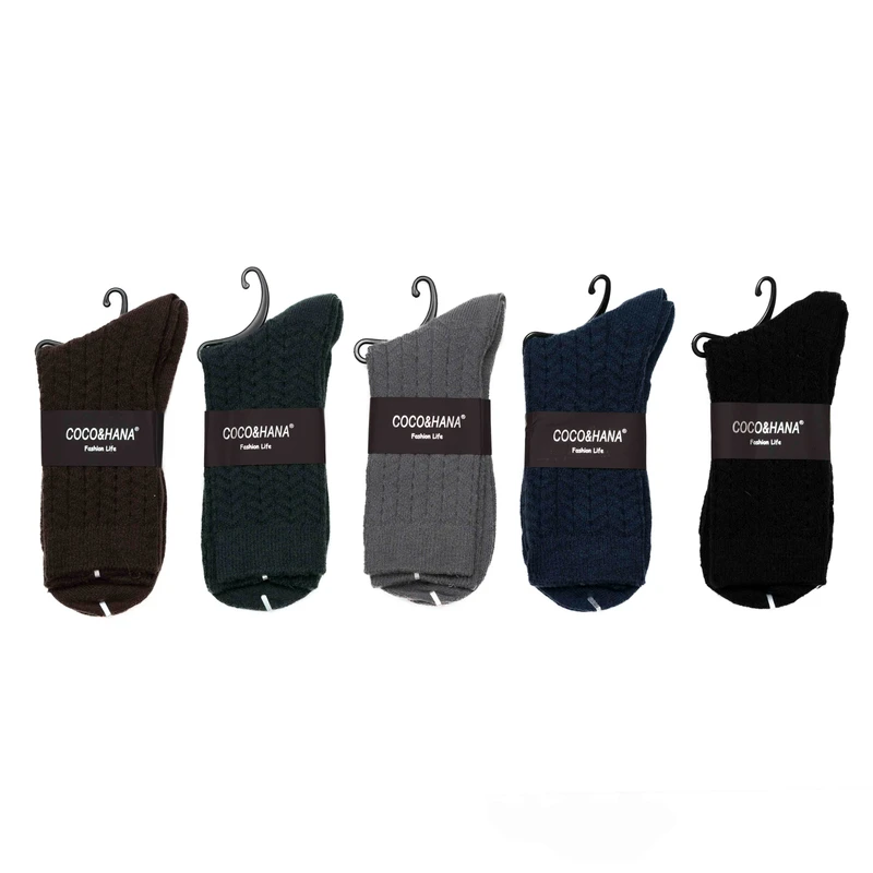 جوراب ساق بلند زنانه مدل  پشمی بافت دار بسته 5 عددی