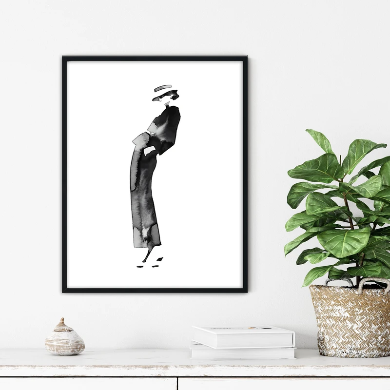 تابلو آتریسا طرح دختر مدرن مدل ATFBW46 فریم مشکی