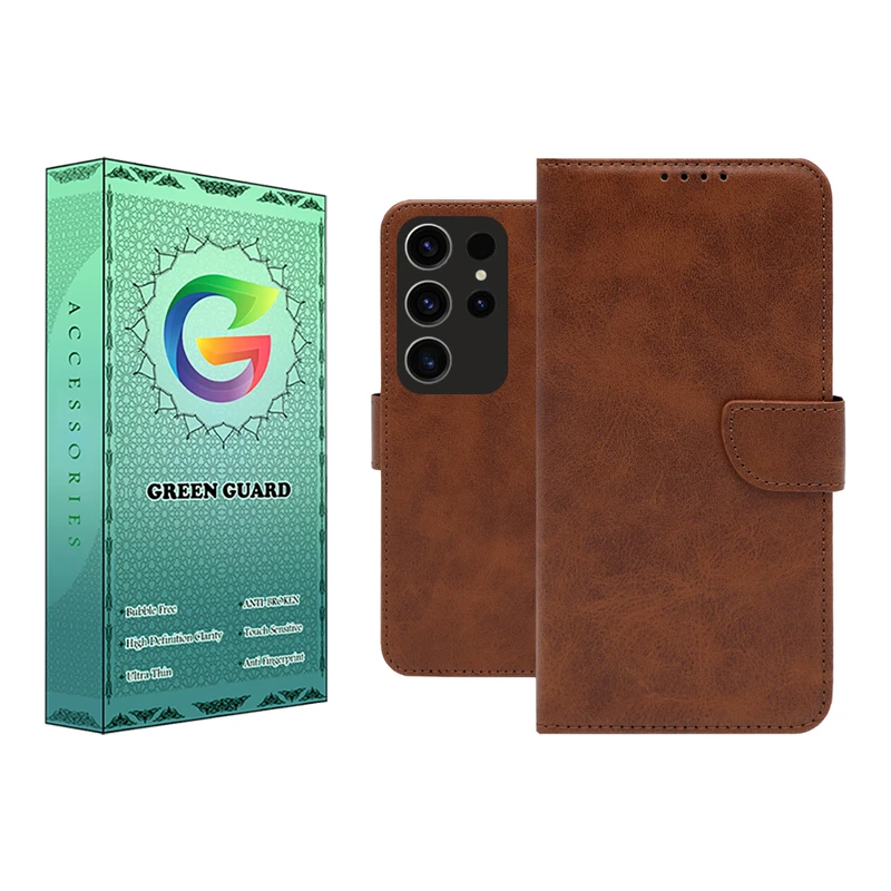 کیف کلاسوری گرین گارد مدل چرمی مگنتی کد Brown-GB01 مناسب برای گوشی موبایل سامسونگ Galaxy S23 Ultra