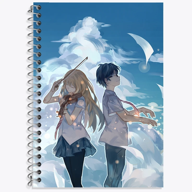 دفتر زبان 50 برگ خندالو مدل سه خط طرح آریما و کائوری انیمه دروغ تو در آوریل کد 32463