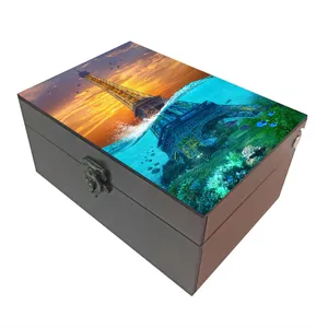 جعبه هدیه چوبی مدل J018 طرح نقاشی سورئالیسم برج ایفل در دریا