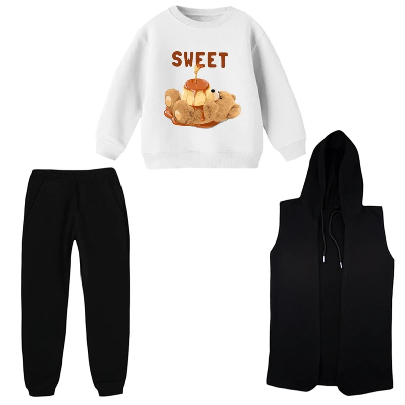 ست 3 تکه لباس راحتی بچگانه مدل خرس کاراملی    