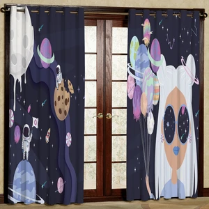 پرده مدل دختر و سیاره آب نباتی هازان پانچی کد 2295 سایز 140x200 سانتی متر