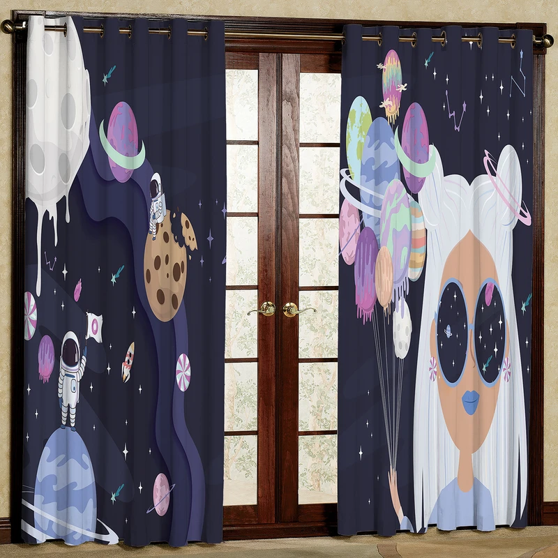 پرده مدل دختر و سیاره آب نباتی هازان پانچی کد 2295 سایز 140x200 سانتی متر