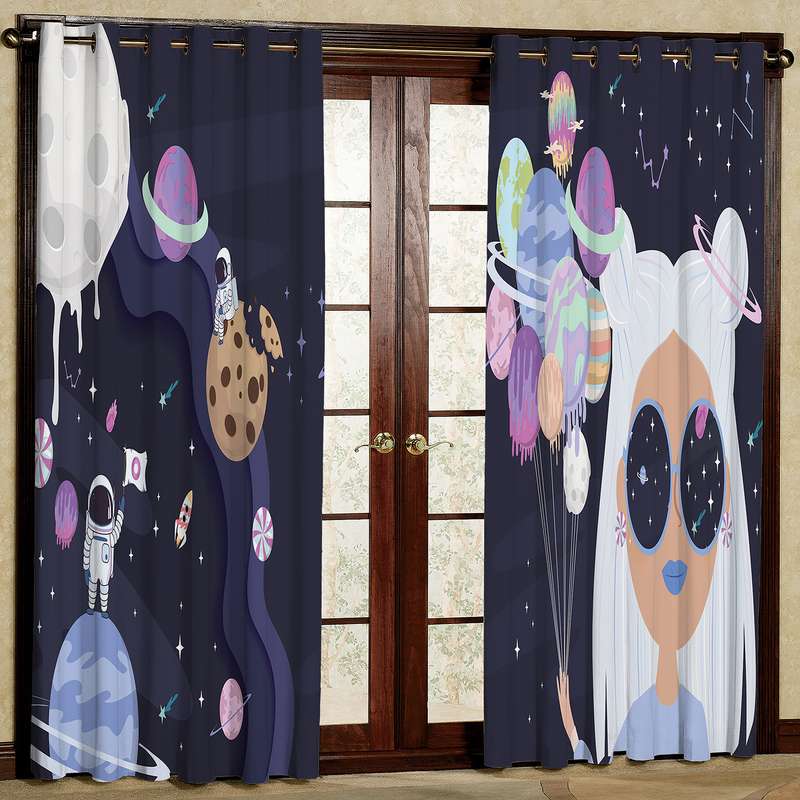 پرده طرح کودک آدم فضایی مدل مخمل پانچی کد 1202 H سایز 140x200 سانتی متر