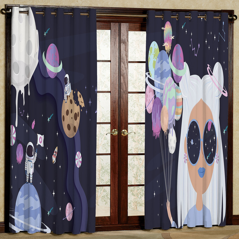 پرده طرح کودک آدم فضایی مدل مخمل پانچی کد 1202 H سایز 140x200 سانتی متر