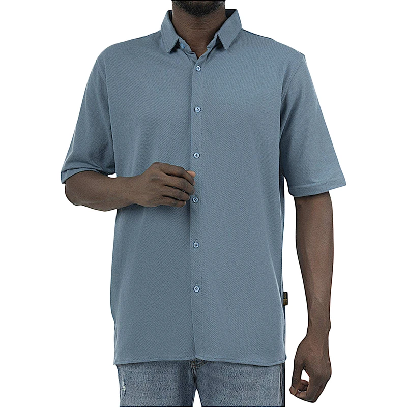 پیراهن آستین کوتاه یقه برگردان مردانه مدل MDSS-CH2829 رنگ آبی