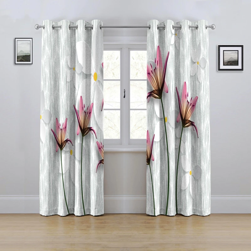پرده مدل پانچی طرح گل سه بعدی سایز 280x145 سانتی متر
