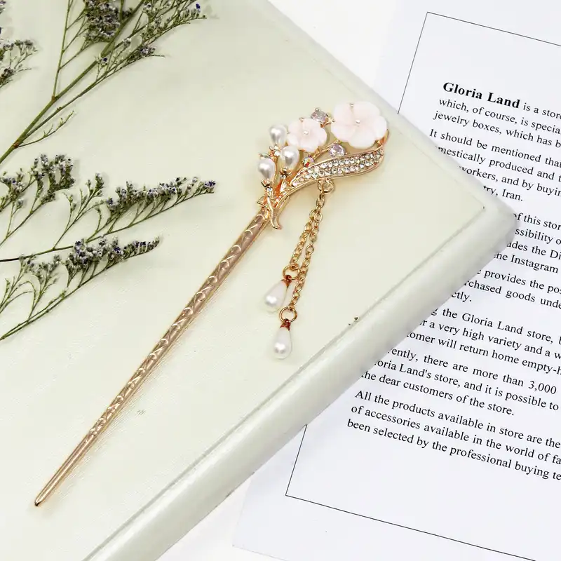 گیره مو زنانه مدل کانزاشی شکوفه آویز دار کد G_Lnd_3187