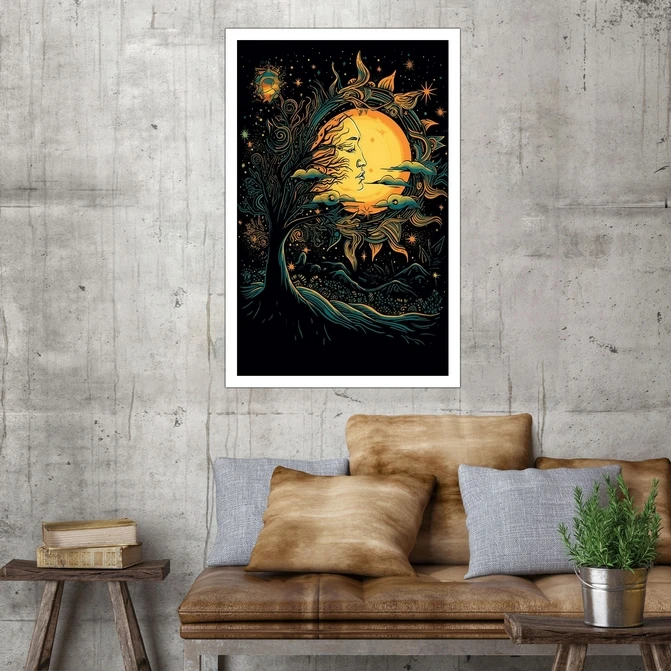 تابلو نوری بکلیت طرح درخت و خورشید مدل W-MID-17744