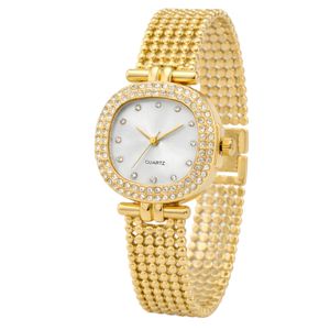 ساعت مچی عقربه‌ای کوارتز زنانه مدل لوکس قاب دور نگین بند طرح بافت کد ۳