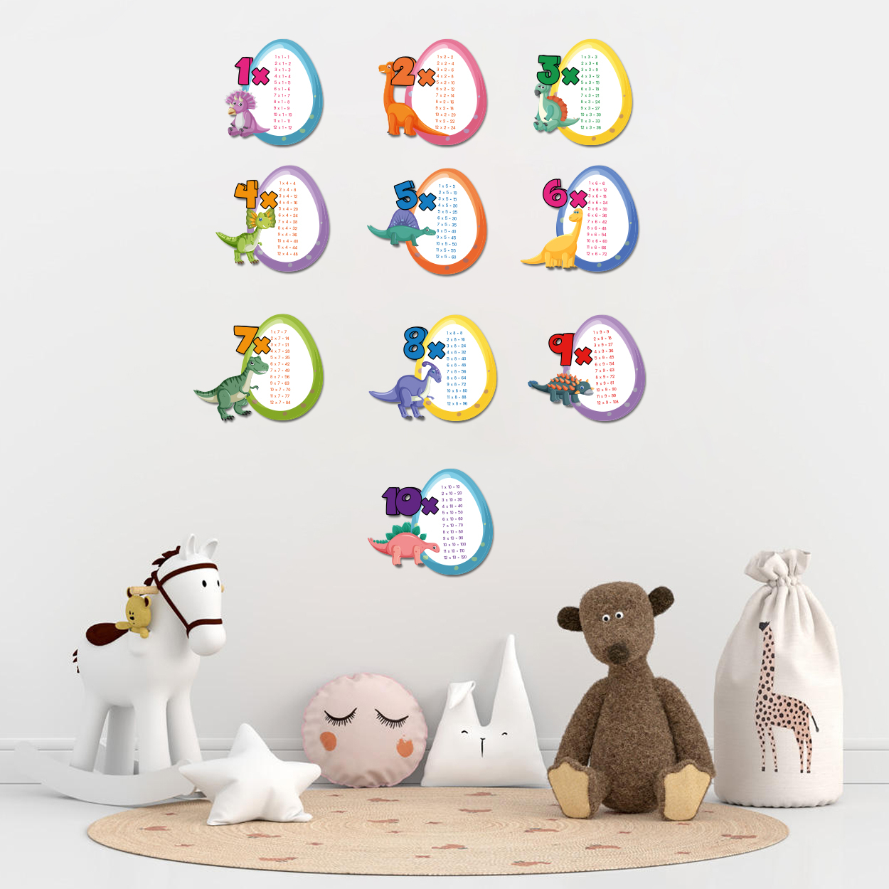 استیکر چوبی کودک باروچین مدل جدول ضرب دایناسوری کد 1321 مجموعه 10 عددی
