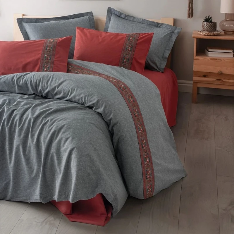 سرویس ملحفه 2 نفر 4 تکه کاتن باکس مدل Folk Art Felina Bordo C.K