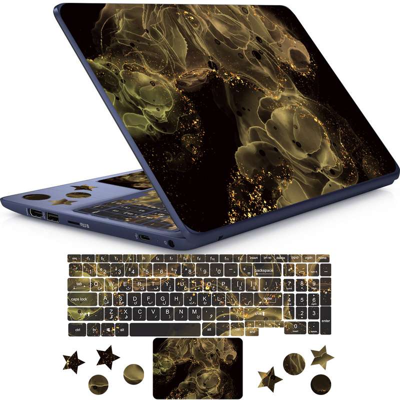  استیکر لپ تاپ راتیانا مدل black golden marble 5 مناسب برای لپ تاپ 15 تا 17 اینچ به همراه برچسب حروف فارسی کیبورد