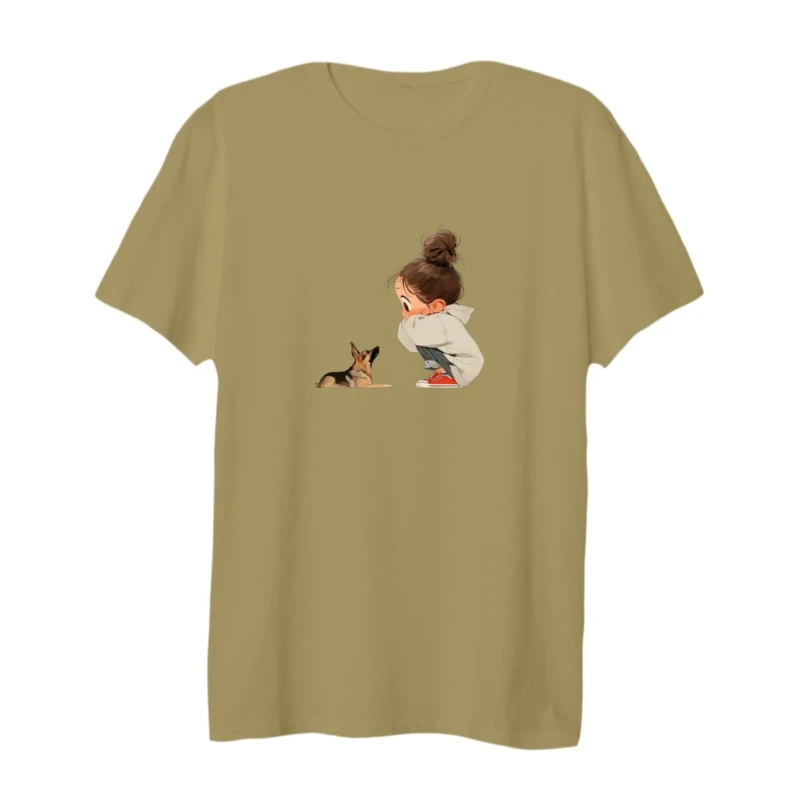 تی شرت لانگ آستین کوتاه زنانه مدل دختر و سگ