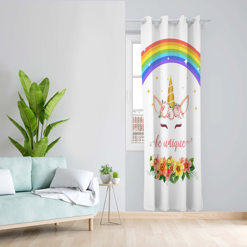 پرده طرح کودک یونیکورن مدل مخمل پانچی کد 5537aR z سایز 140x200 سانتی متر