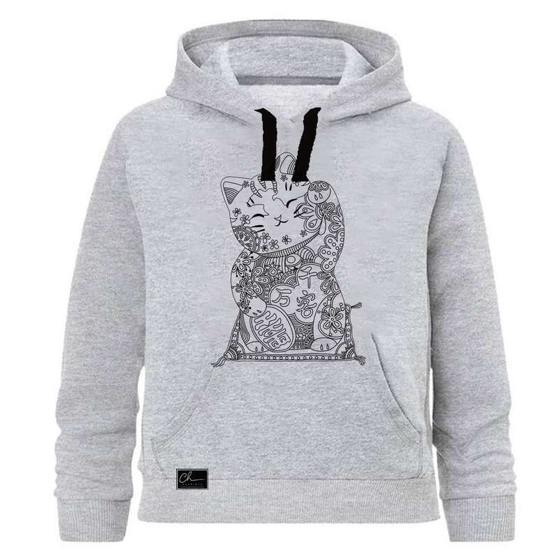 هودی دخترانه مدل گربه کوچولو کد J30 رنگ طوسی