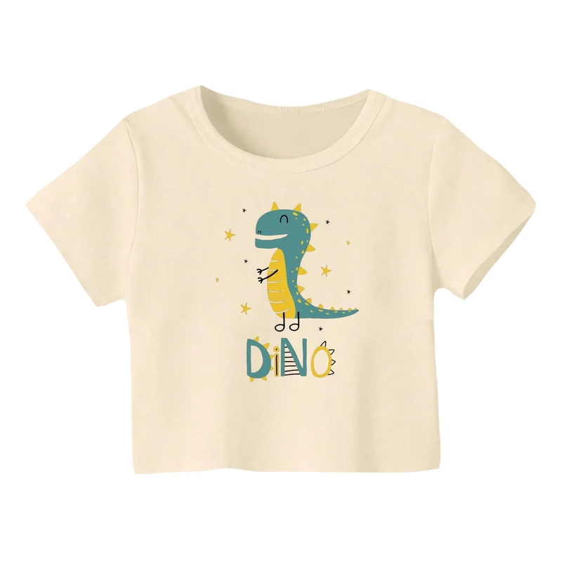 کراپ‌ تی‌شرت آستین کوتاه زنانه مدل دایناسور کد 4