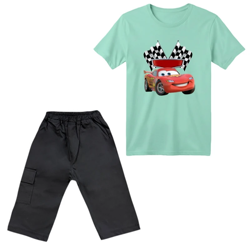 ست تی‌شرت آستین کوتاه و شلوارک پسرانه مدل ماشین ها کد 1