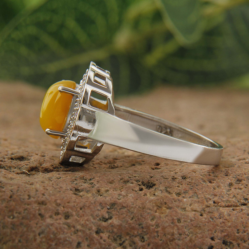 انگشتر نقره زنانه بازرگانی میلادی مدل سنگ عقیق شرف الشمس نگین برلیان بدون ریزش ابکاری رادیوم کد AWR_1586