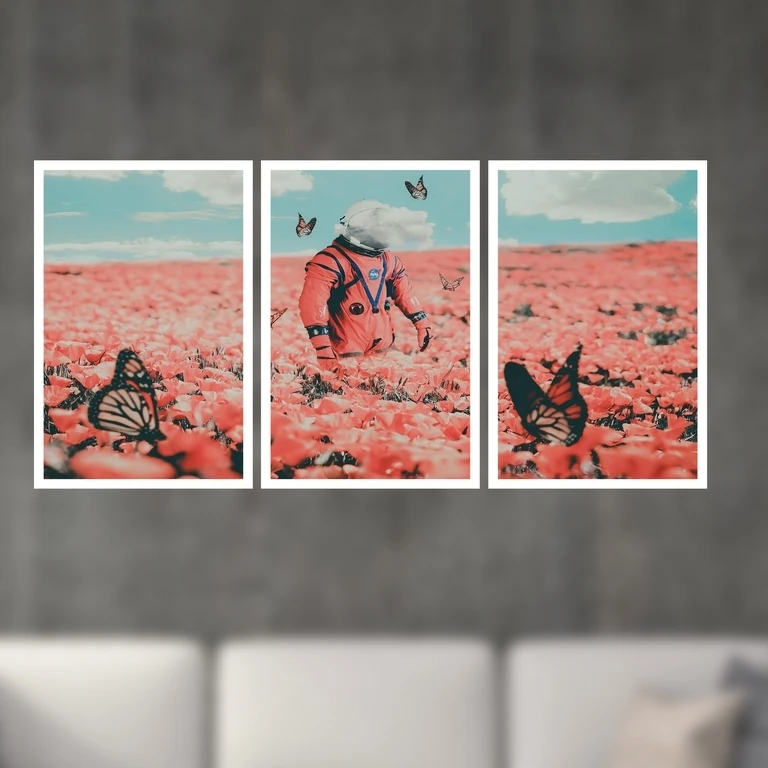 تابلو بکلیت طرح فانتزی فضانورد و گلستان مدل W-S4918 مجموعه 3 عددی