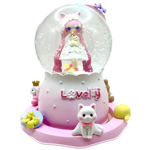 گوی موزیکال مدل پمپی پایه گردان Lovely طرح دختر زیبای کلاهدار کد RPA9070
