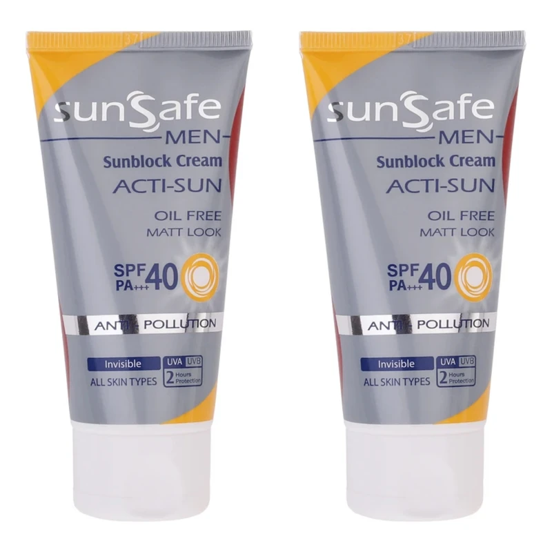 کرم ضد آفتاب بی‌رنگ صورت سان سیف SPF 40 مدل ACTI-SUN مناسب برای انواع پوست حجم 50 میلی‌لیتر بسته ۲ عددی 