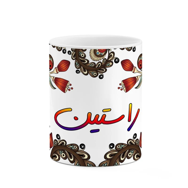 ماگ کاکتی مدل اسم راستین طرح سنتی گل و بته کد mgh45145