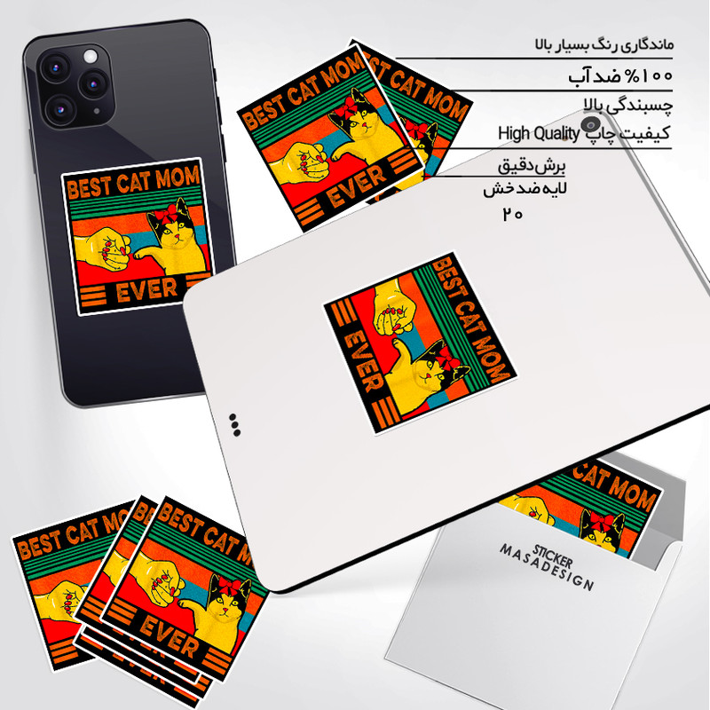 استیکر تزئینی موبایل و تبلت ماسا دیزاین مدل stkv0399 طرح گربه