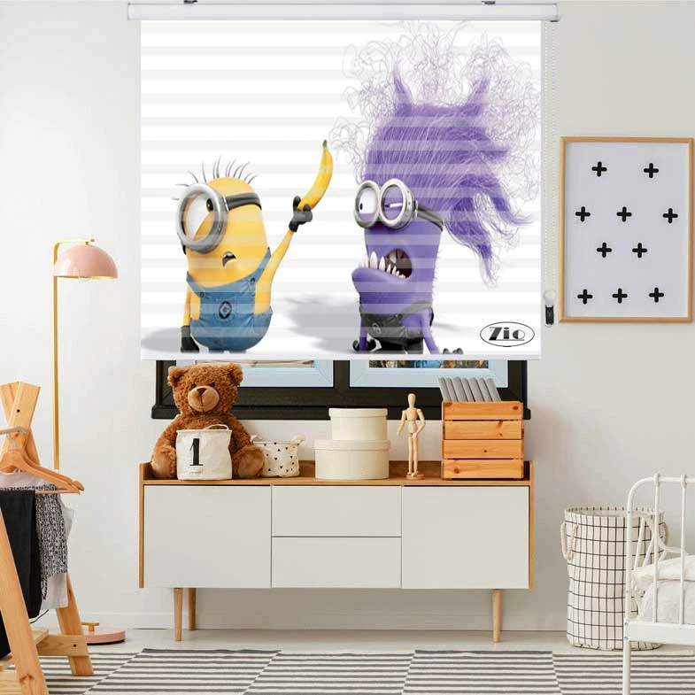 پرده زبرا زیو مدل مینیون ها k3108 سایز 150x150 سانتی متر