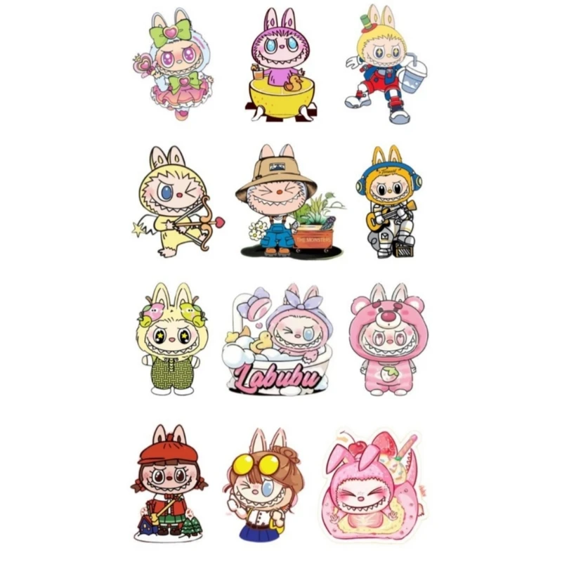 استیکر طرح لبوبو های رنگی کد 85 مجموعه 12 عددی