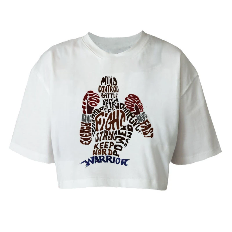 کراپ‌تاپ آستین کوتاه زنانه مدل K 99 طرح بوکس