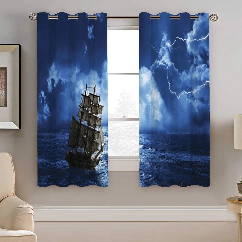 پرده نیروانا طرح کشتی مدل مخمل کد 5076 سایز 140×200 سانتی متر