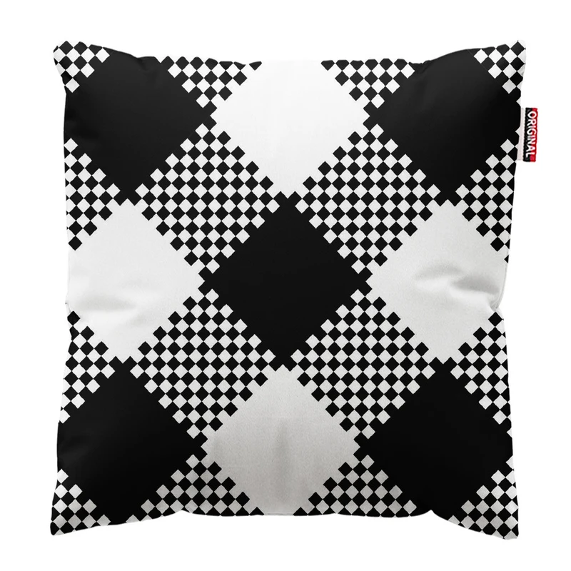  کوسن پاد آفرین طرح چهارخونه سیاه سفید کد 2985 سایز 30*30 سانتی متر