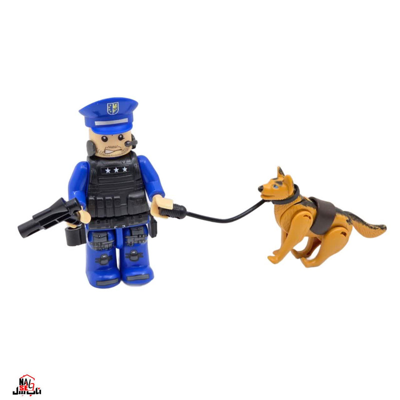 فیگور ناب سل مدل پلیس و سگ لگویی همراه با کلت کد police004 ارتفاع 10 سانتی متر